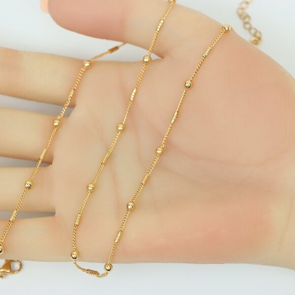 "Elegant Rose Gold Chain Necklace with Bead and Bar Detailing, XPNL0161 - Picture 3 of 12